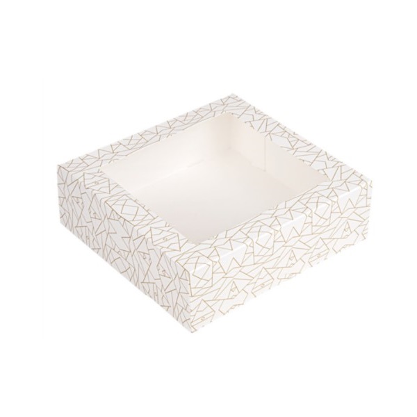 TORTADOBOZ ABLAKOS FEHÉR ARANY MINTÁVAL 26*26*8 CM IMP. 50 DB/CS